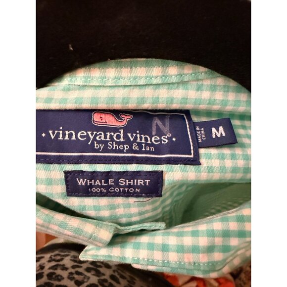 Vineyard Vines Mens Whale Shirt Button-Down Green White Gingham Size Medium - Picture 4 of 6